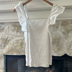 A New Day by Target White Ribbed Top w/ Ruffled Short Sleeves Size L